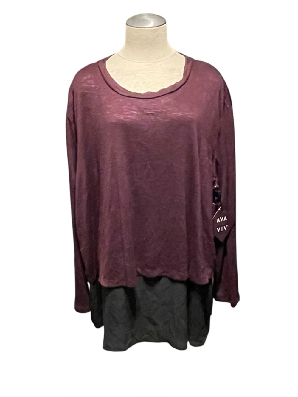 Ava & Viv - Light Maroon Sweater with Black Under Slip - NEW